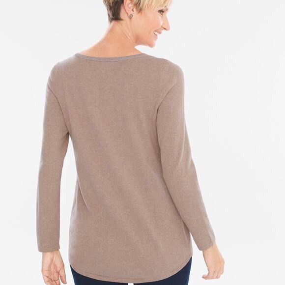 ZENERGY Chico’s Sweater Size 2 
COTTON-CASHMERE BLEND JEWELED OWL TOP - Picture 4 of 7